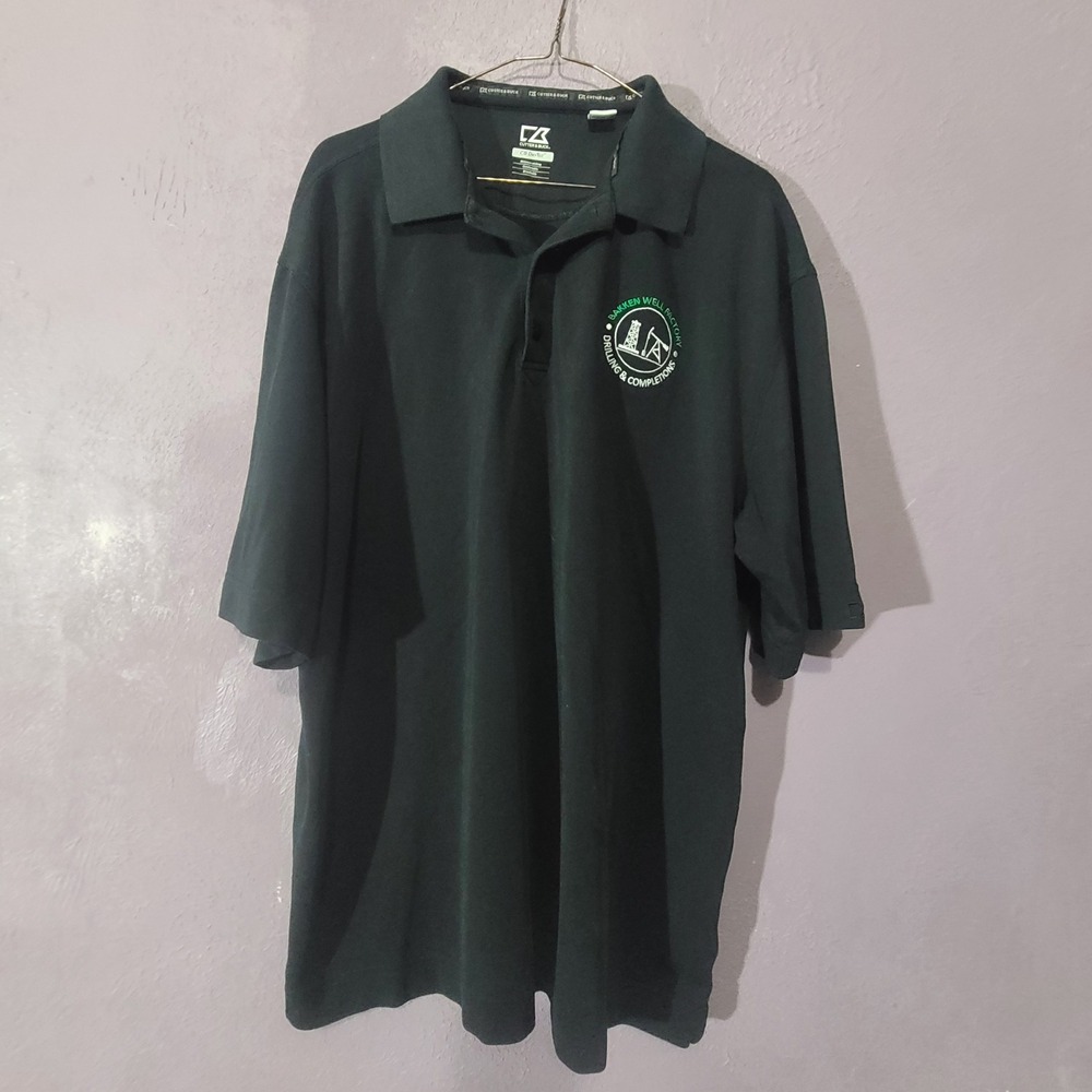 Cutter & Buck Polo Shirt Men XL Black CB DryTec Hess Bakken Well Logo MCK01263